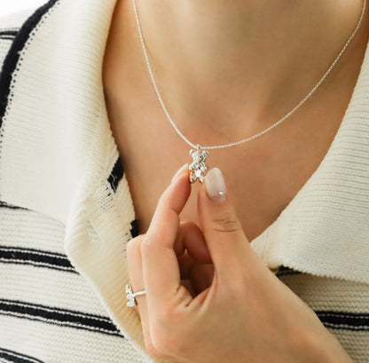 925 Sterling Silver Teddy Bear Necklace,Cute Minimalist Layering necklace