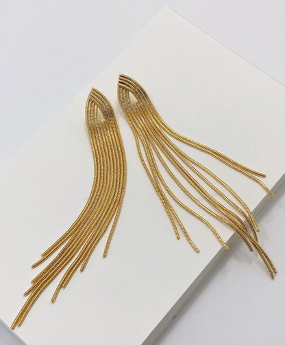 Long Chain Tassel Earrings - Titanium Post Shoulder Duster