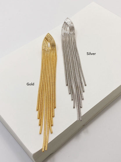 Long Chain Tassel Earrings - Titanium Post Shoulder Duster