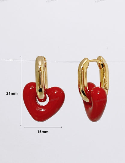 Chunky Puffy Heart Charm Huggie Hoop Earrings - 4 Colors