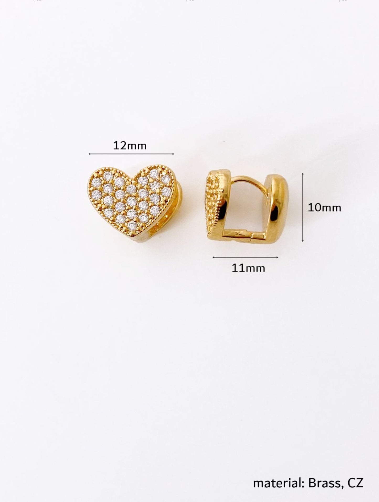 Pavé Heart Clip Earrings Gold Silver Cubic Zirconia Heart Huggie hoop