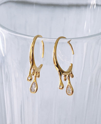 Teardrop Cubic C-Hoop Earrings in Gold & Silver - Titanium Post