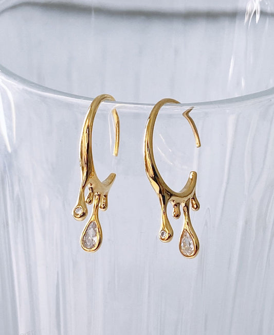 Teardrop Cubic C-Hoop Earrings in Gold & Silver - Titanium Post