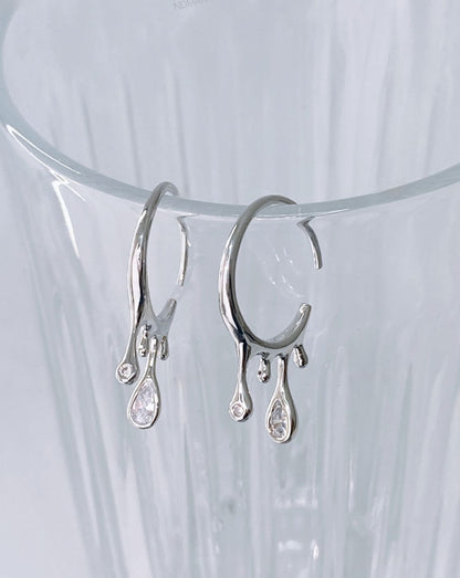 Teardrop Cubic C-Hoop Earrings in Gold & Silver - Titanium Post