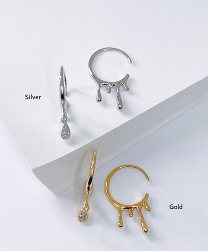 Teardrop cubic C-hoop earrings with titanium posts in gold and silver