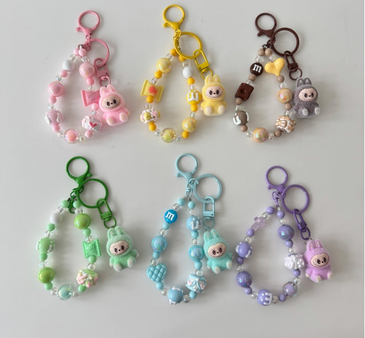 Labubu Inspired K-Kawaii Plush Keyring | Handmade Pastel Beaded Bag & Phone Charm