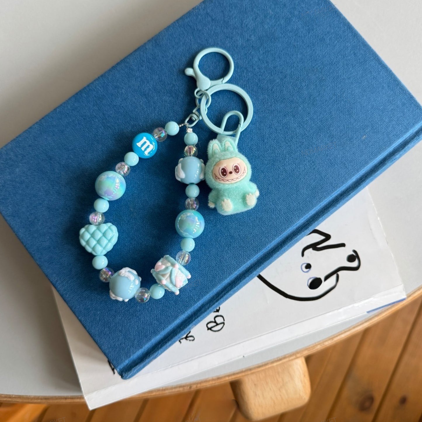 Labubu Inspired K-Kawaii Plush Keyring | Handmade Pastel Beaded Bag & Phone Charm