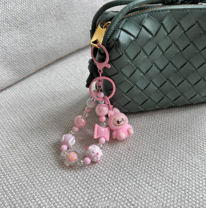 Labubu Inspired K-Kawaii Plush Keyring | Handmade Pastel Beaded Bag & Phone Charm