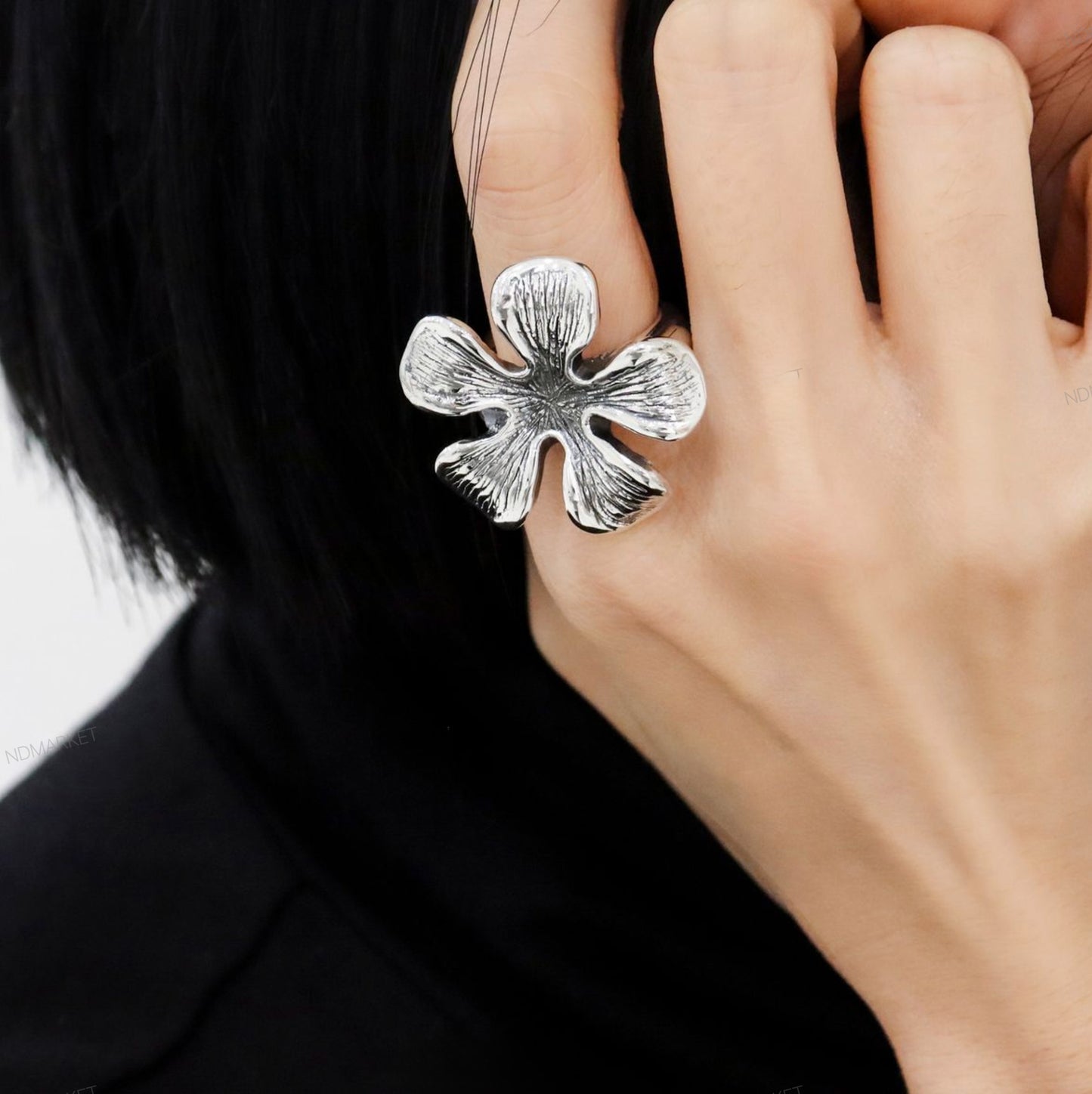 925 Sterling Silver Floral Ring - Delicate Flower Band for Women