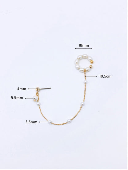 Pearl cuff chain earring with measurements diagram