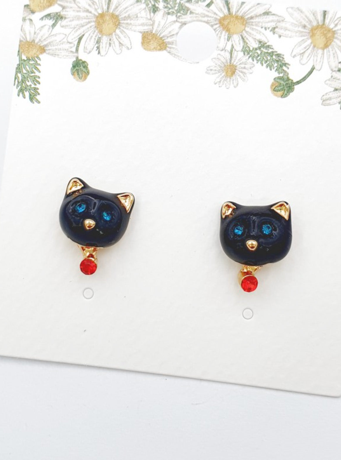 Cute Colorful Cat Face and Bell Earrings, Kawaii Kitty Studs, Titanium Post