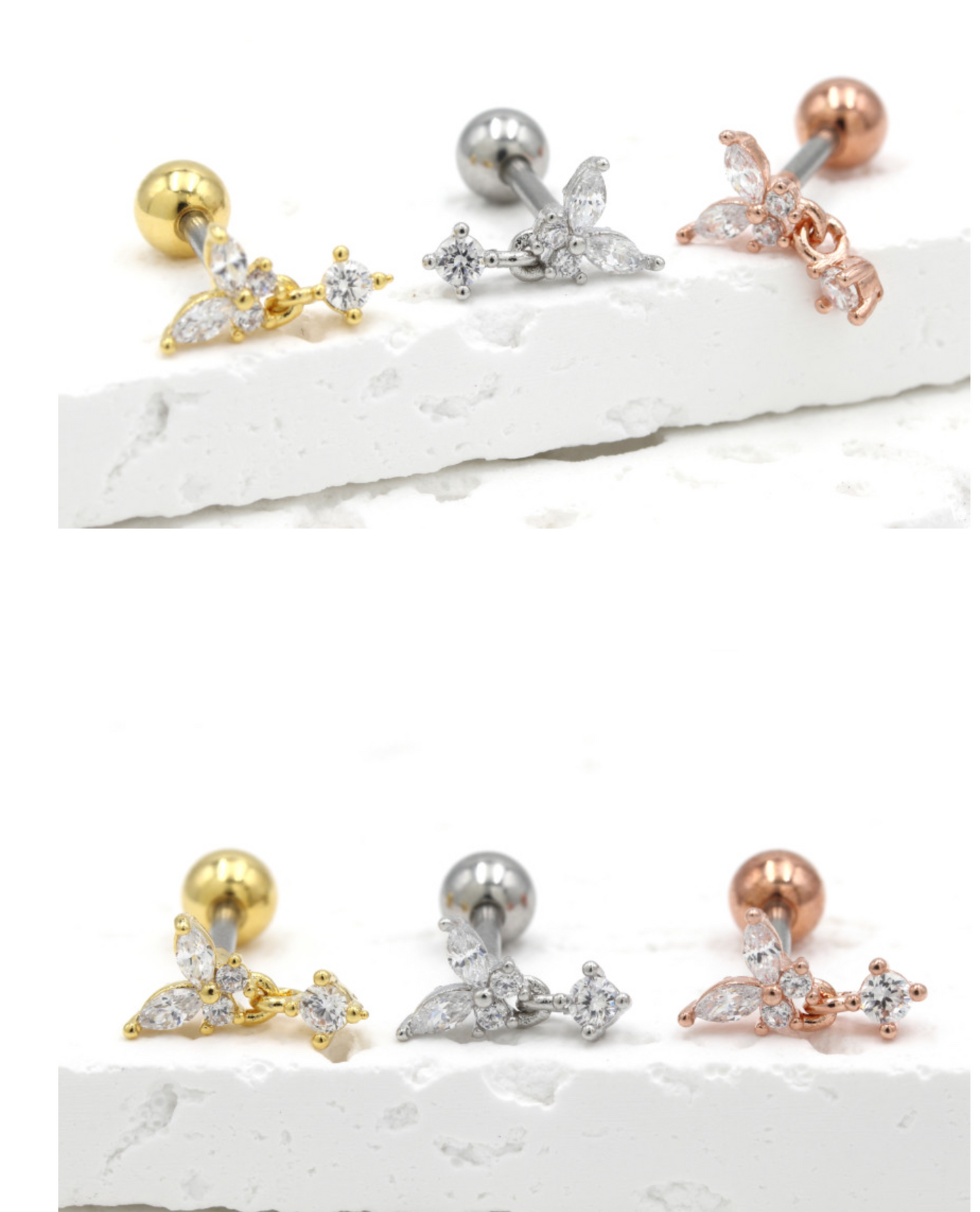 Butterfly Drop Barbell Earrings – Purple & Clear CZ | Cartilage Piercing | 8TTITTO8