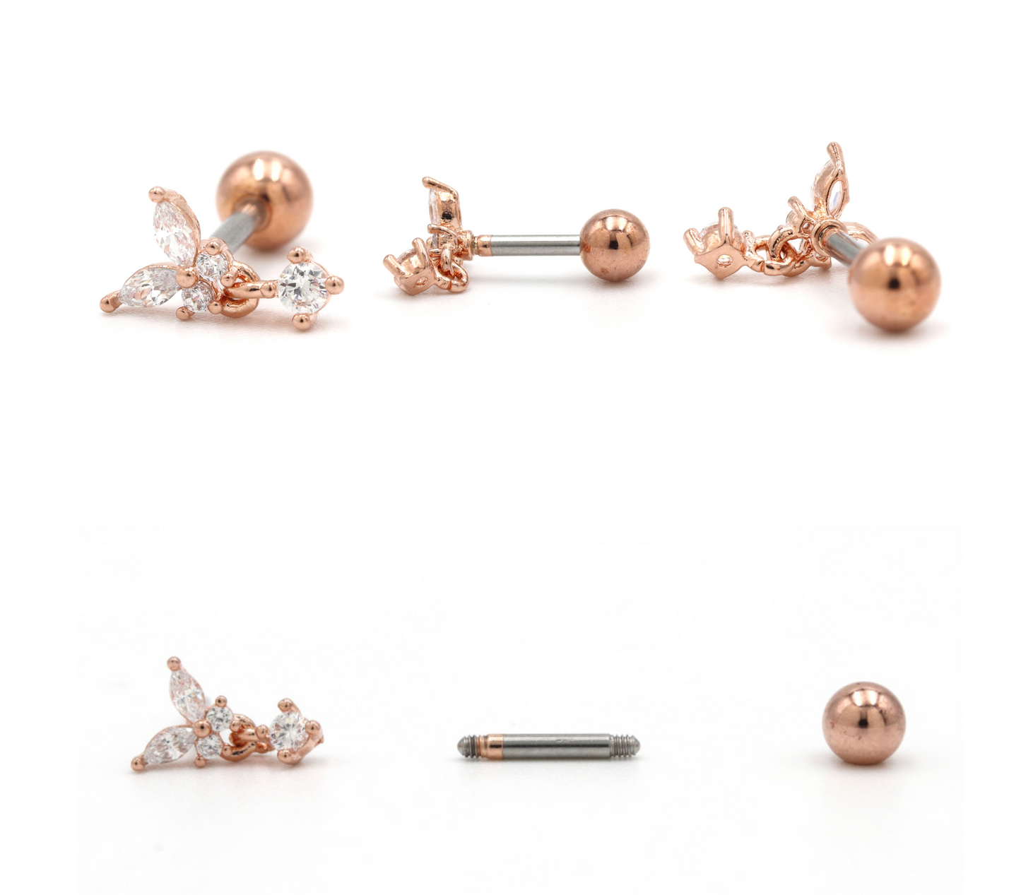 Butterfly Drop Barbell Earrings – Purple & Clear CZ | Cartilage Piercing | 8TTITTO8