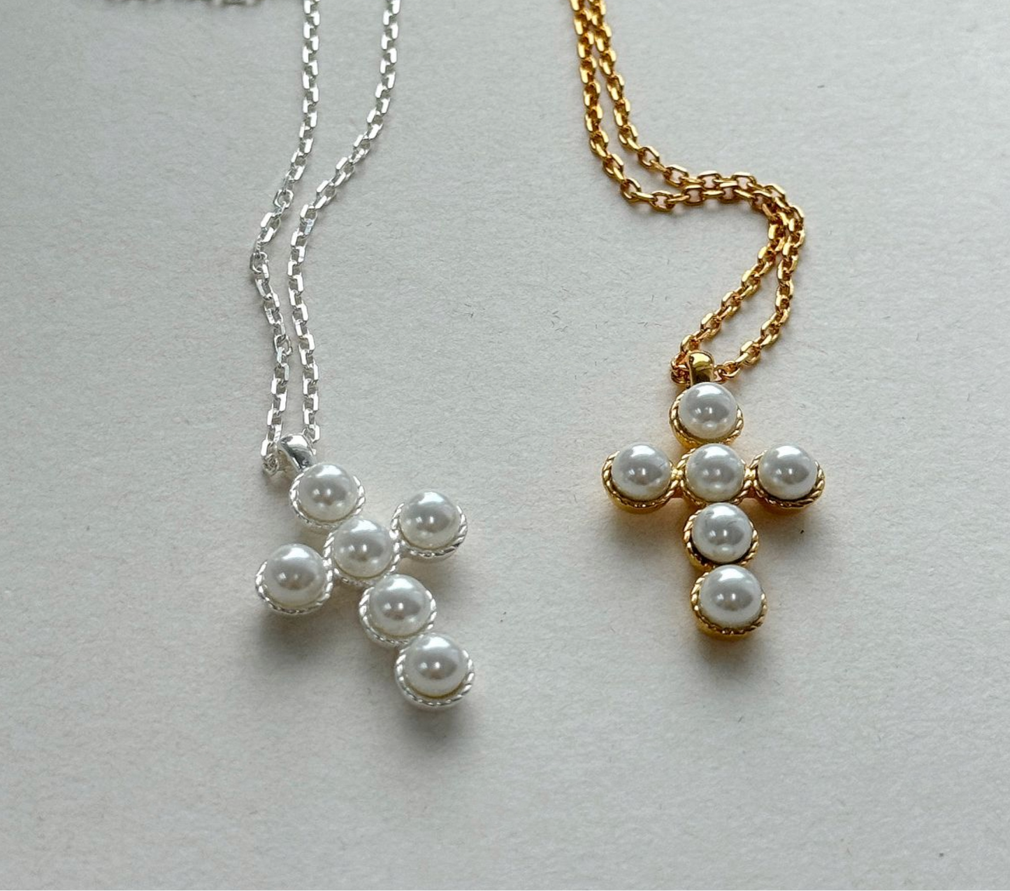 Sterling Silver Pearl Cross Necklace with Swarovski Pearls