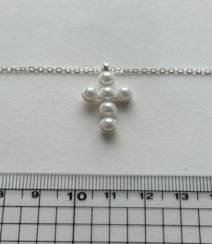 Sterling Silver Pearl Cross Necklace with Swarovski Pearls