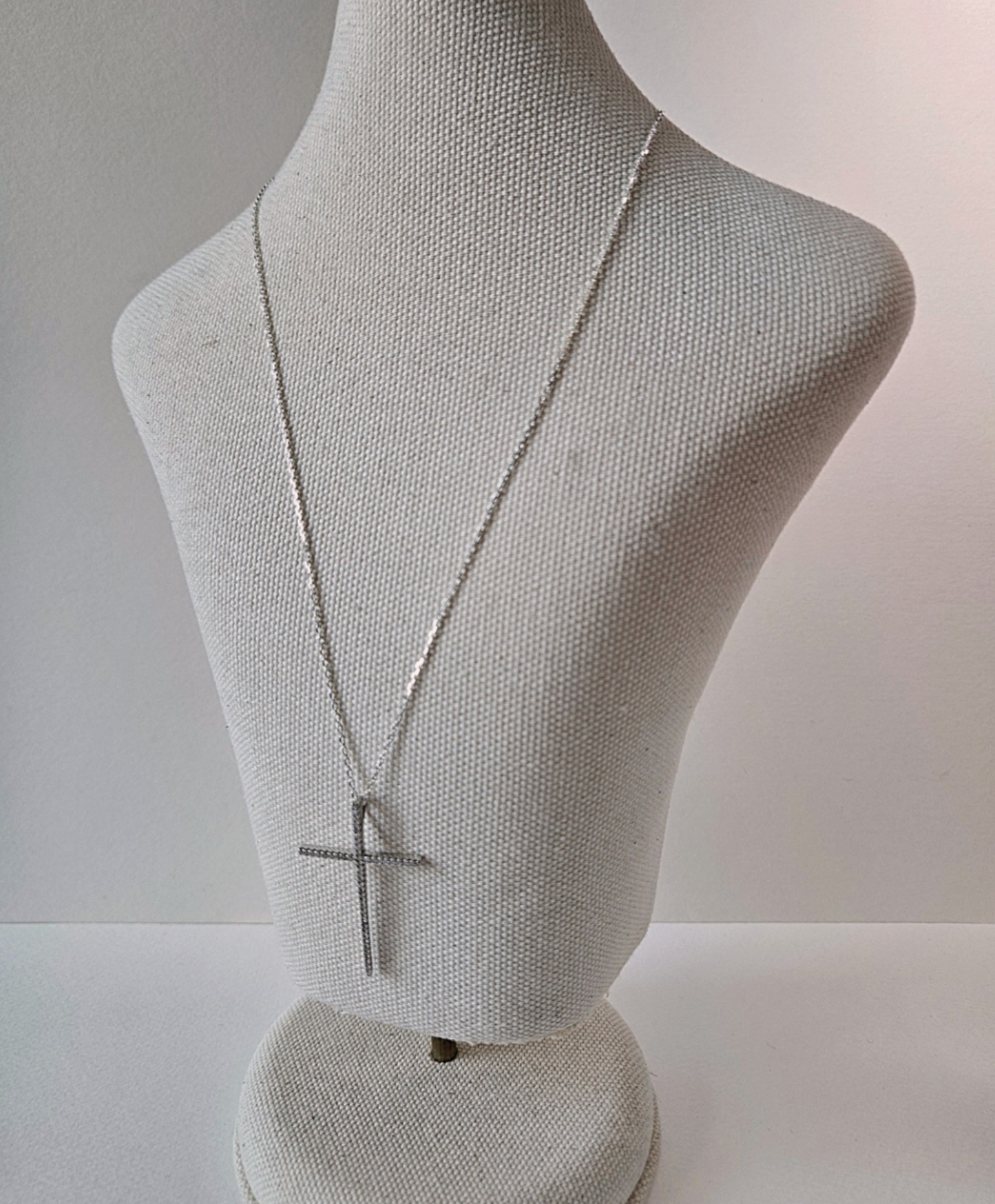 925 Sterling Silver Pave Setting Cross Pendant Necklace l Minimalist Long Chain Necklace