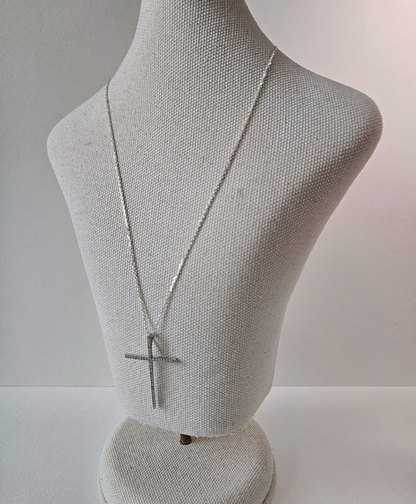 925 Sterling Silver Pave Setting Cross Pendant Necklace l Minimalist Long Chain Necklace