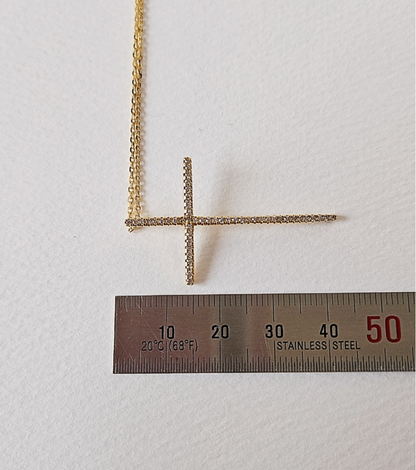 925 Sterling Silver Pave Setting Cross Pendant Necklace l Minimalist Long Chain Necklace