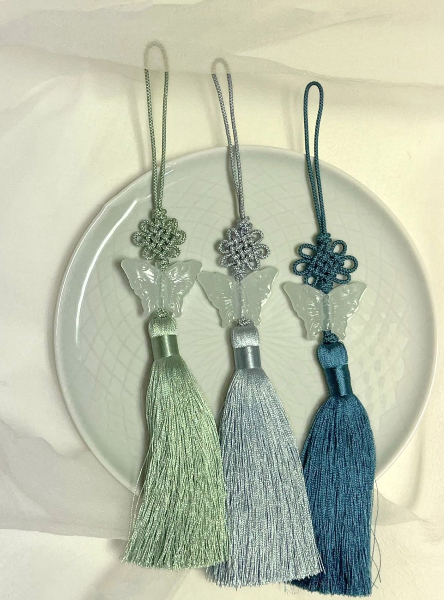 Korean Butterfly Norigae Tassel Charm - Traditional Knot Keychain
