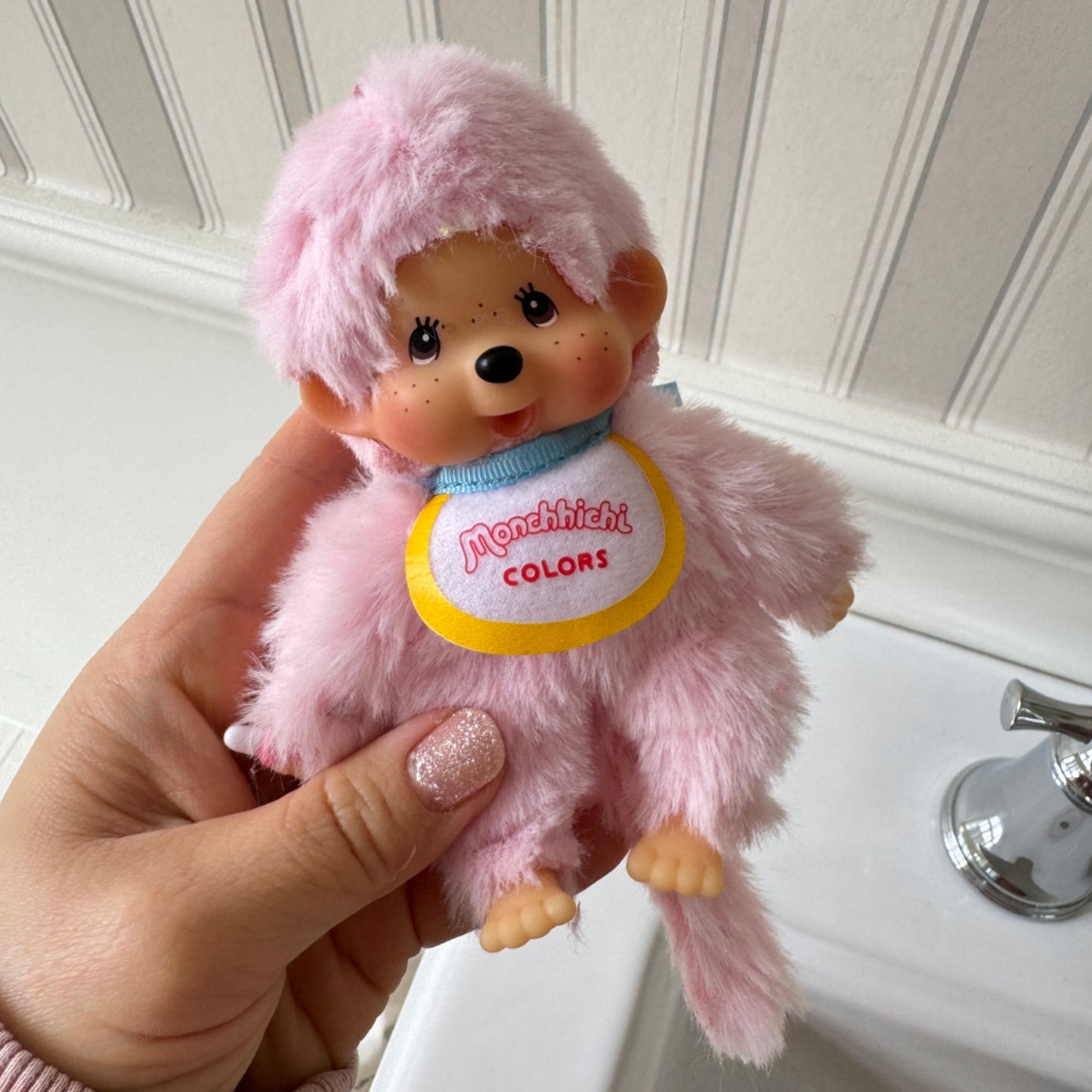 Monchhichi Plush Keychain, Soft Kawaii Bag Charm, Yellow Pink Blue