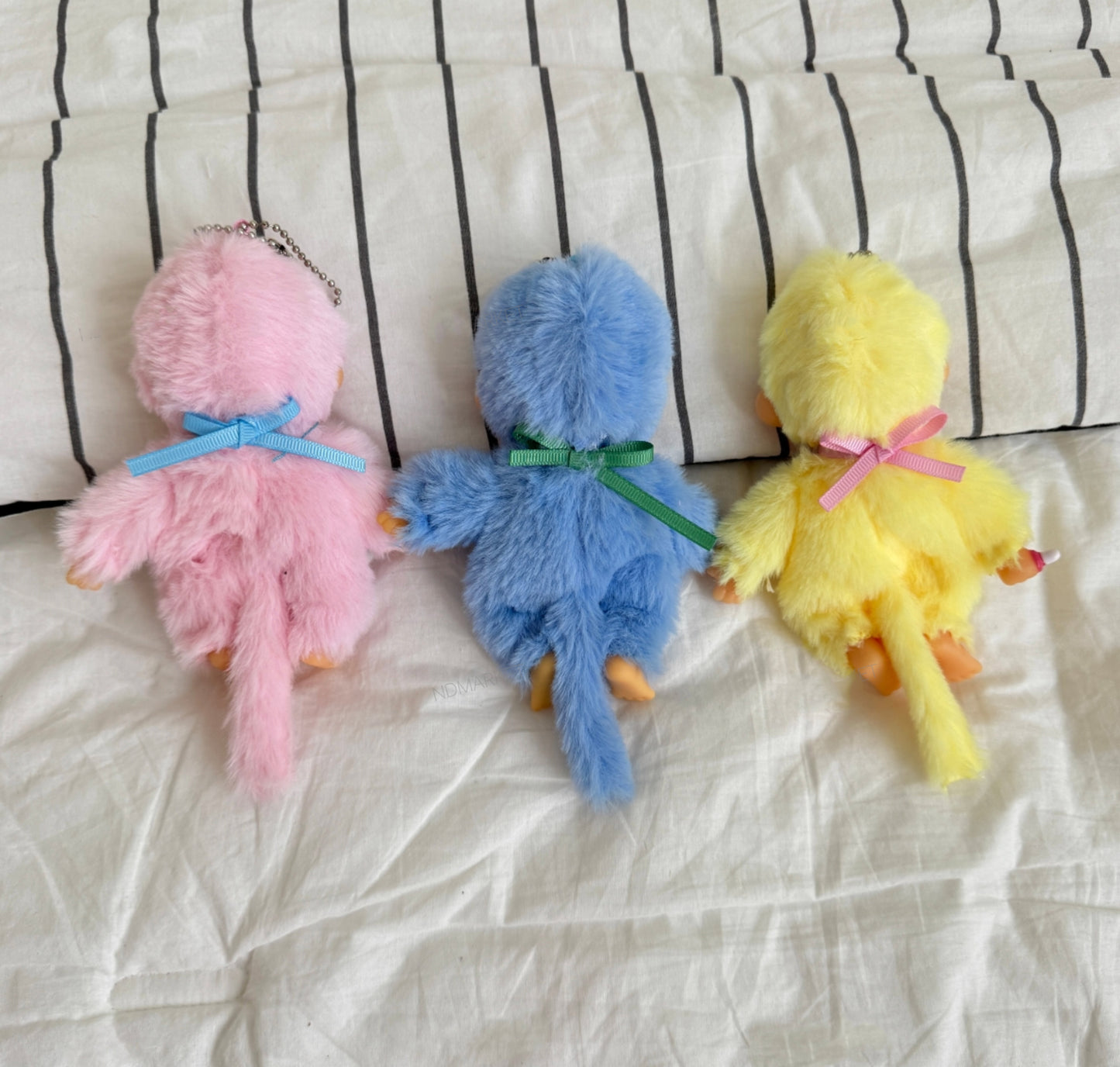 Monchhichi Plush Keychain, Soft Kawaii Bag Charm, Yellow Pink Blue