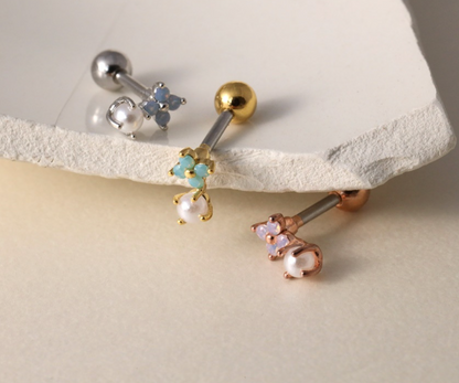 Pastel Flower Pearl Barbell Stud - Surgical Steel Cartilage Piercing