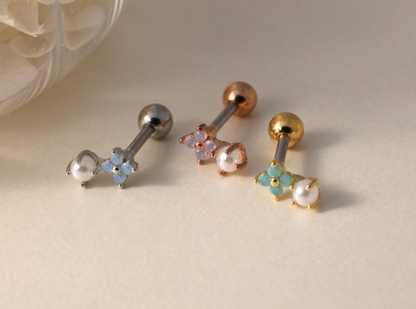 Pastel Flower Pearl Barbell Stud - Surgical Steel Cartilage Piercing