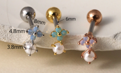 Pastel Flower Pearl Barbell Stud - Surgical Steel Cartilage Piercing