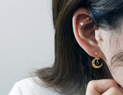 Celestial Moon Star Barbell Earring - Surgical Steel