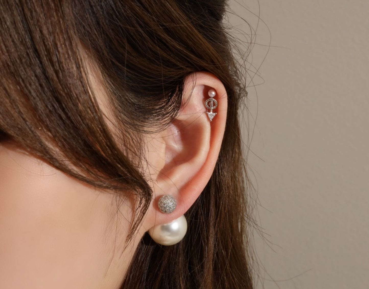 Arrow Pearl Drop Helix Stud - Twisted Rope CZ Cartilage Earring (Surgical Steel)