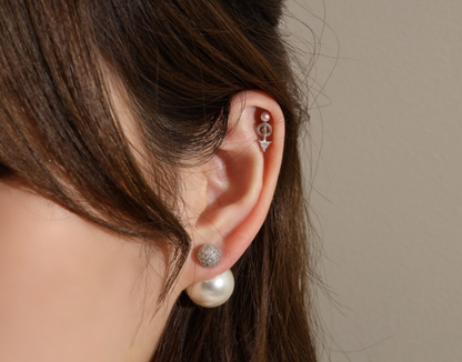 Arrow Pearl Drop Helix Stud - Twisted Rope CZ Cartilage Earring (Surgical Steel)