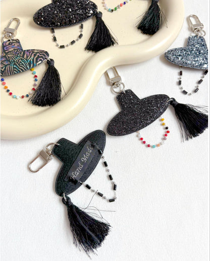 Korean Gat Hat Keychain – Aurora Sipjangsaeng Longevity Charm, K-Drama Inspired Tassel Keyring (Rainbow/Black & White) k-pop accessories