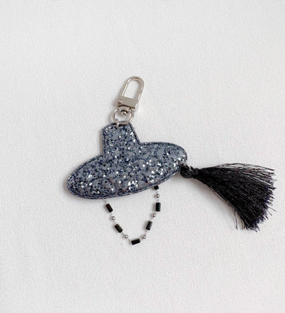 Korean Gat Hat Keychain – Aurora Sipjangsaeng Longevity Charm, K-Drama Inspired Tassel Keyring (Rainbow/Black & White) k-pop accessories
