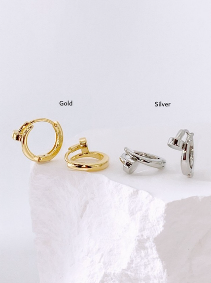 Modern Hinged Hoop Earrings — Smooth or CZ (Gold & Silver)