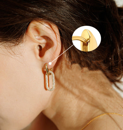 Huggie Hoop Pavé Oval Chain Link Drop Earrings – Gold & Silver