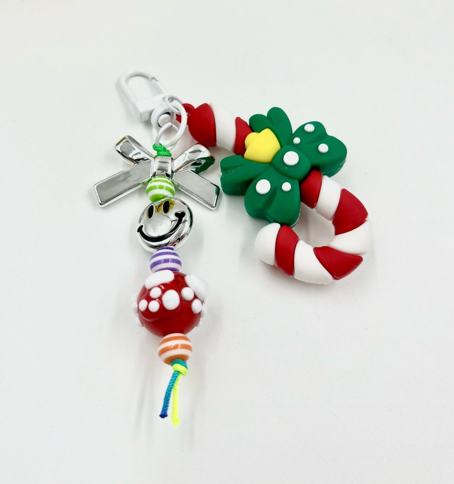 Christmas Keychain Charms – Candy Cane, Snowman & Wreath | Handmade in Korea