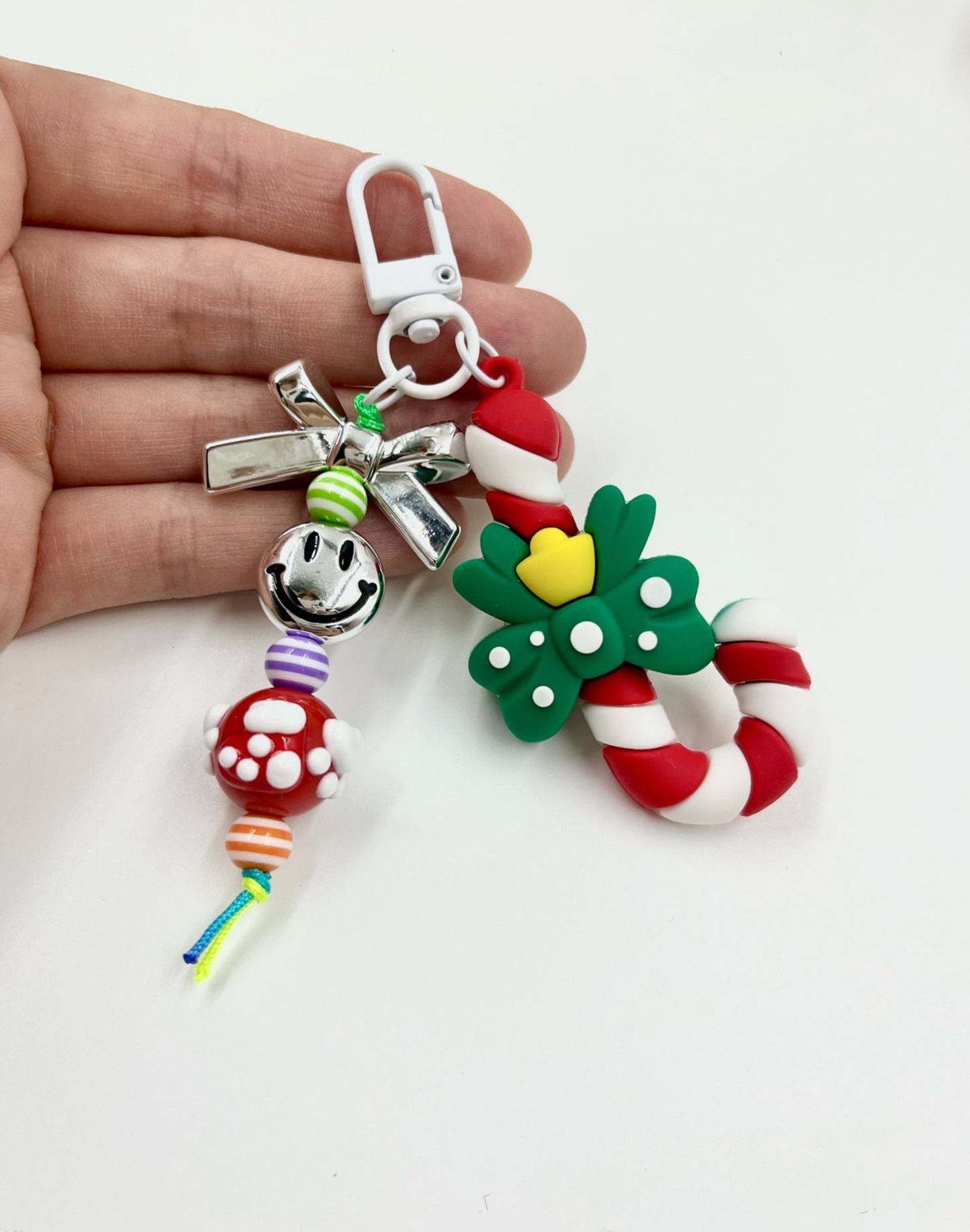 Christmas Keychain Charms – Candy Cane, Snowman & Wreath | Handmade in Korea