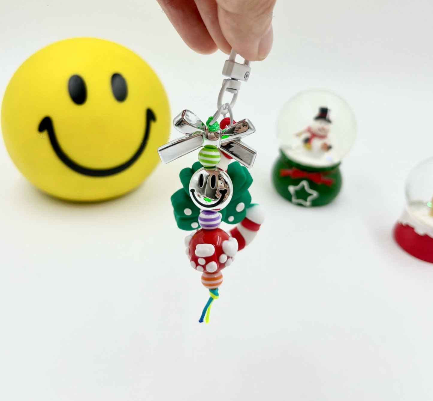 Christmas Keychain Charms – Candy Cane, Snowman & Wreath | Handmade in Korea
