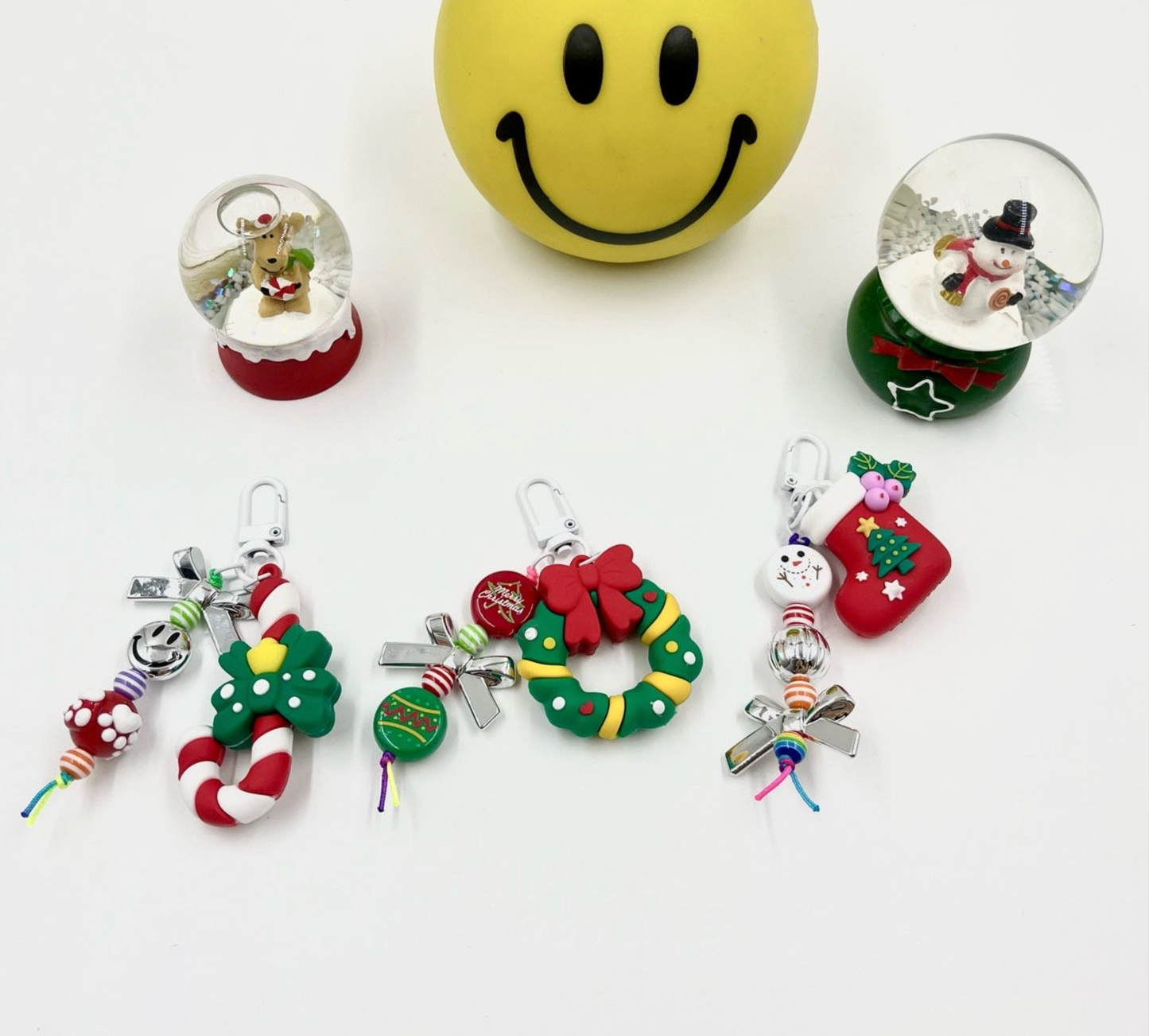 Christmas Keychain Charms – Candy Cane, Snowman & Wreath | Handmade in Korea