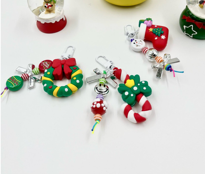 Christmas Keychain Charms – Candy Cane, Snowman & Wreath | Handmade in Korea