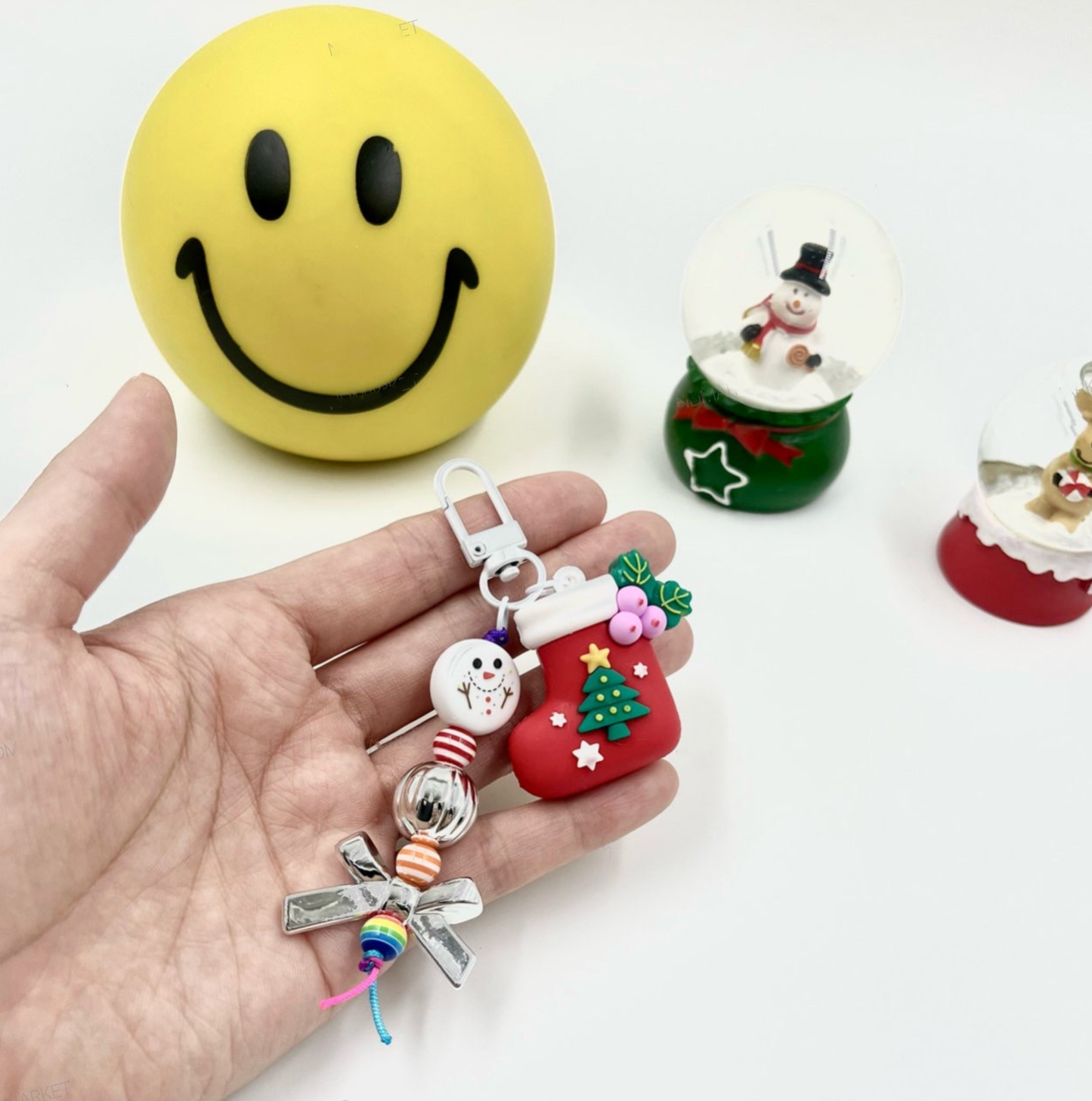 Christmas Keychain Charms – Candy Cane, Snowman & Wreath | Handmade in Korea