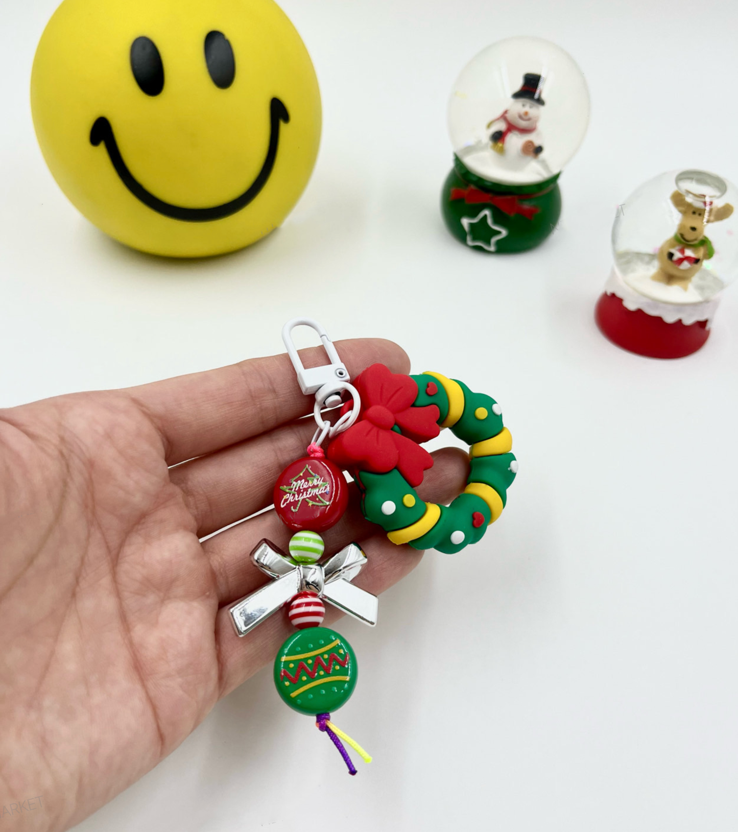 Christmas Keychain Charms – Candy Cane, Snowman & Wreath | Handmade in Korea