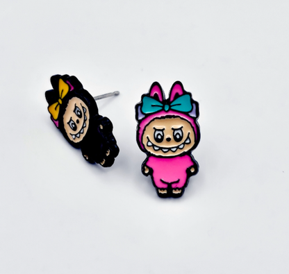 Cute Labubu Bunny Stud Earrings - Silver Post Kawaii