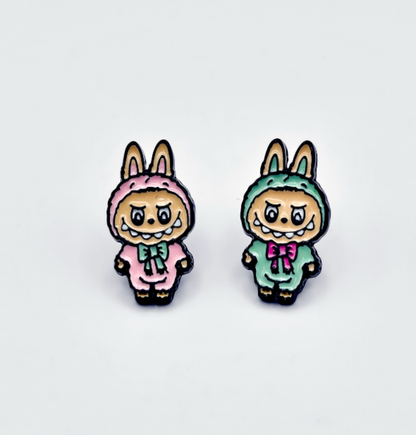 Cute Labubu Bunny Stud Earrings - Silver Post Kawaii