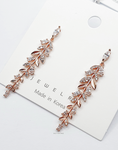 Olive Leaf CZ Drop Earrings - Wedding Jewelry with Silver Post