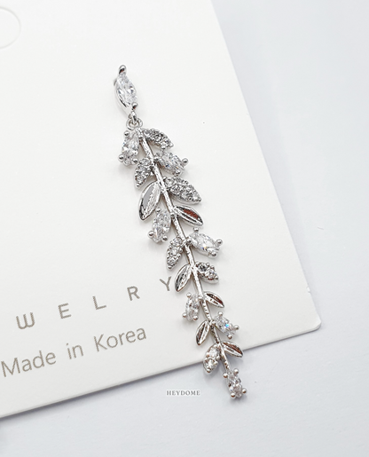 Olive Leaf CZ Drop Earrings - Wedding Jewelry with Silver Post