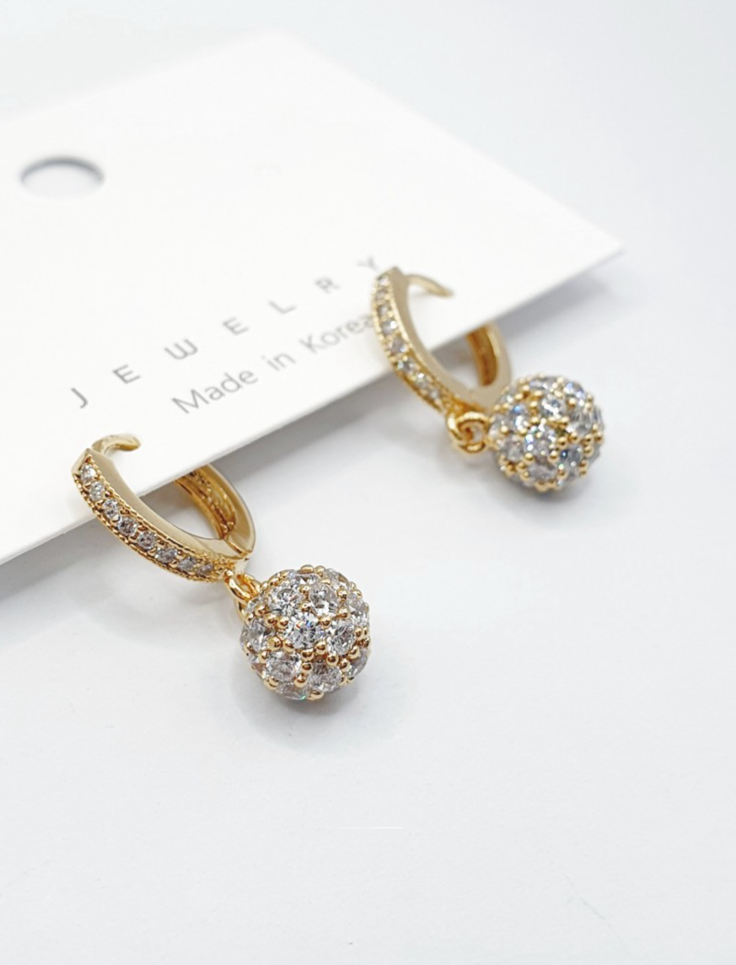 Sparkly Pavé Ball Huggie Hoop Earrings in Gold, Silver & Rose Gold