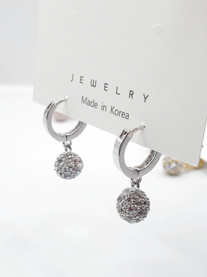 Sparkly Pavé Ball Huggie Hoop Earrings in Gold, Silver & Rose Gold