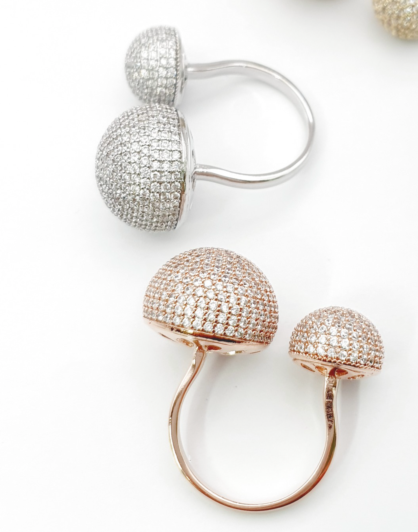 Bold Double-Dome Pavé Open Ring (Free Size) – Gold, Silver & Rose Gold