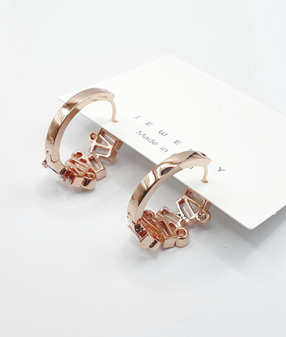 Geometric Bezel Setting Huggie Hoop Earrings - Brass Silver Post